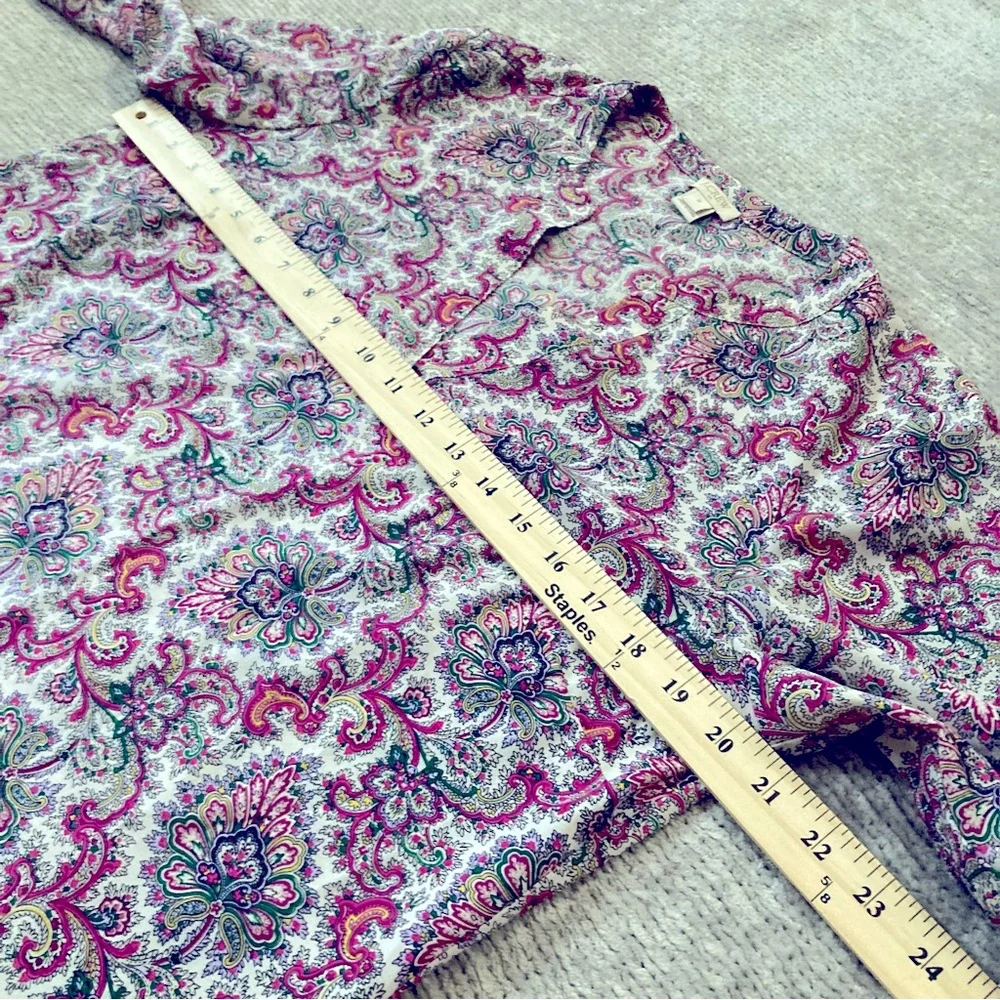J.Crew Medium Paisley Bell Sleeve Blouse Burgundy Pink Green‎ Floral Boho